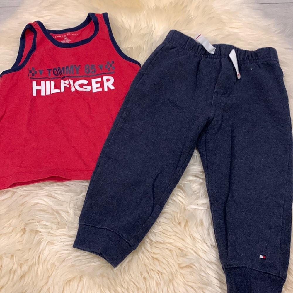 Tommy Hilfiger Matching Red Tank Top & Navy Blue Sweatpants in size 18M